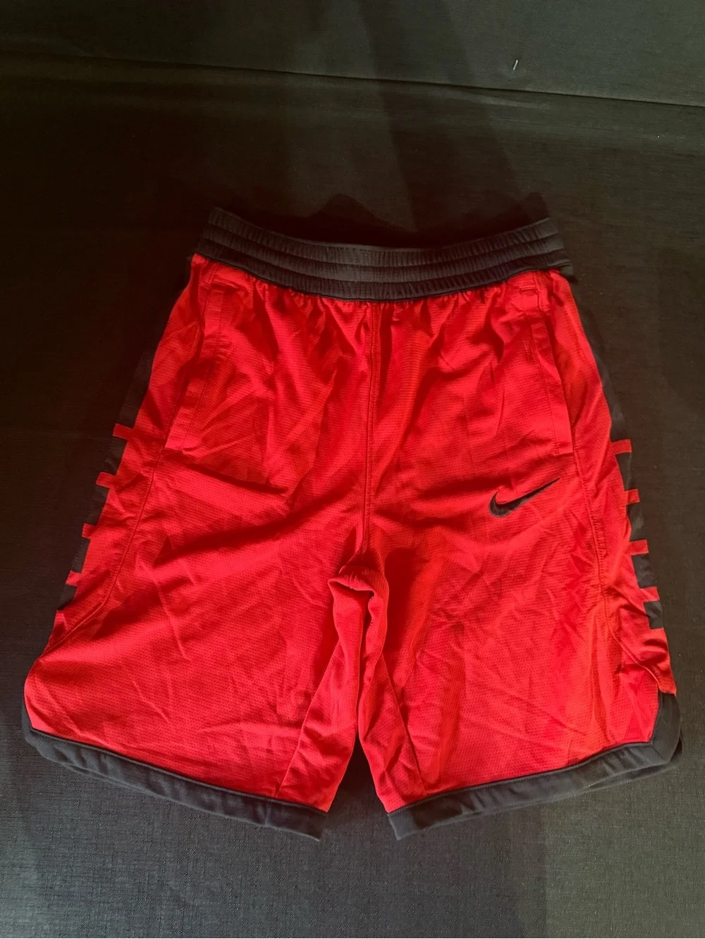 Nike Red Mesh Athletic Shorts with Black Accents